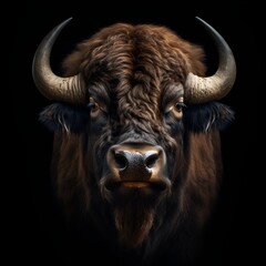 Buffalo portrait with a black background 