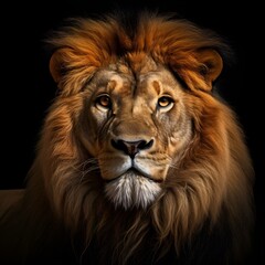 Lion portrait with a black background 