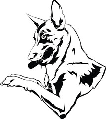 Cartoon Black and White Isolated Illustration Vector Of A Pet German Shepherd Puppy Dog