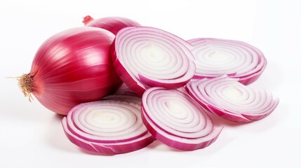 Healthy diet. Vegetables. Sliced red onion on white background. Isolated