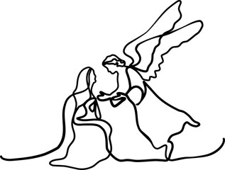 Annunciation of Virgin Mary. Angel Gabriel. Vector line art