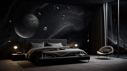 minimalist bedroom with a cosmic twist