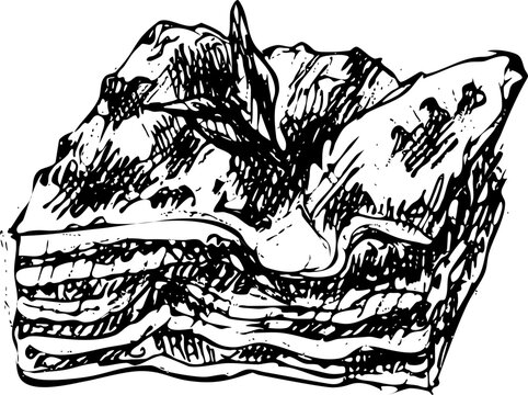 recommend clip art: Lasagna Italian food pasta with basil and cheese line sketch