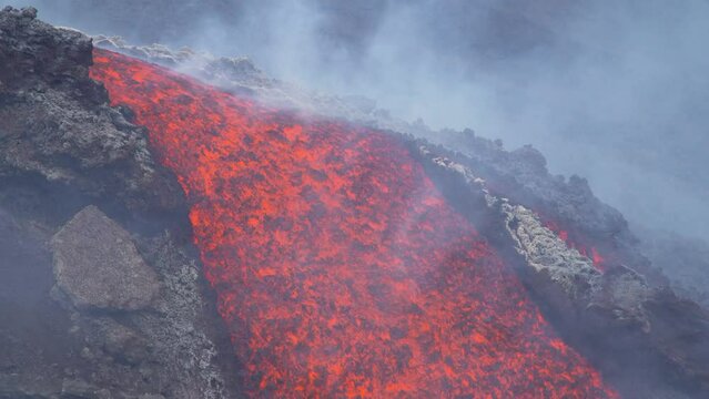 Etna Eruption in Sicily. Lava flow 