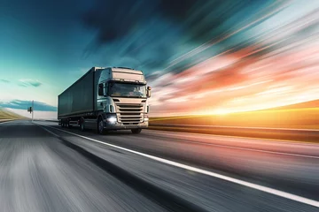 Foto op Plexiglas Truck on highway, motion blur. © Bargais