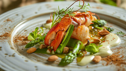 lobster with green asparagus and almonds