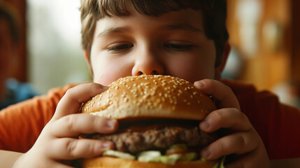 child eating hamburger
