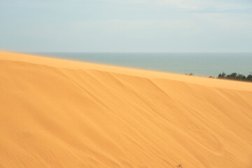 Sand dune in the desert with sea in the background