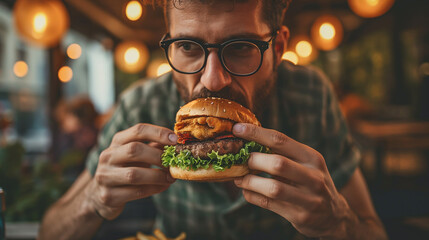 person eating hamburger