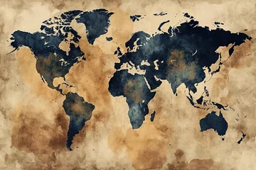 Naadloos Fotobehang Airtex World map in minimalist style. © Bargais