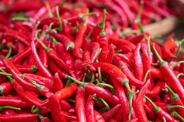 Red chili peppers on the market in Vietnam.