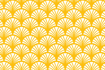 Seamless geometric floral pattern with scallops and lines - obrazy, fototapety, plakaty