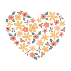 Illustration with a heart made of flowers, suitable for printing cards for Valentine's Day