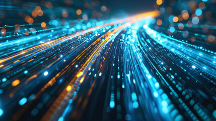 High speed data highway with flowing streams of light representing information - Powered by Adobe