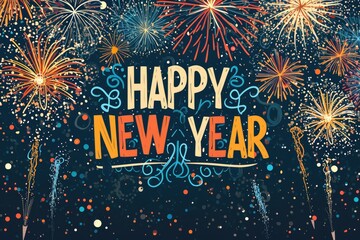happy new year greeting with fireworks Generative AI