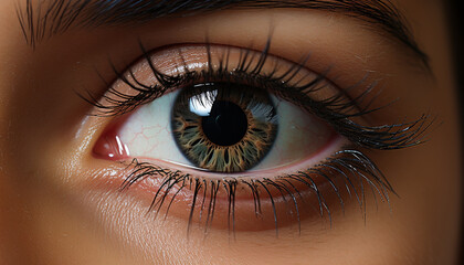 Fototapeta premium Young woman blue iris staring, elegance in her eyes generated by AI