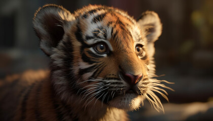 A majestic Bengal tiger, fierce and beautiful, stares into camera generated by AI