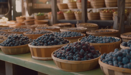 Fresh organic grapes in a wooden basket, nature healthy eating delight generated by AI