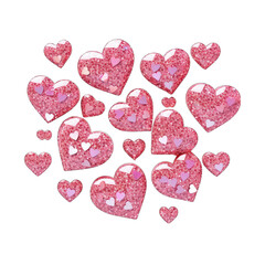 Set of pink glittery hearts, isolated