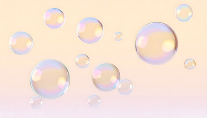 Flying soap bubbles on a pastel background, 3D art, colorful, concept art, warm colors