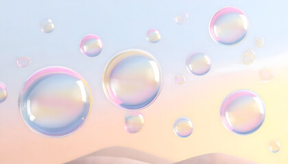 Flying soap bubbles on a pastel background, 3D art, colorful, concept art, warm colors