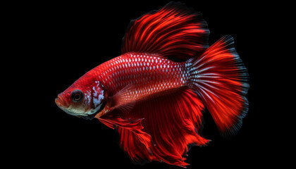 Siamese fighting fish swims in blue water, displaying vibrant colors generated by AI