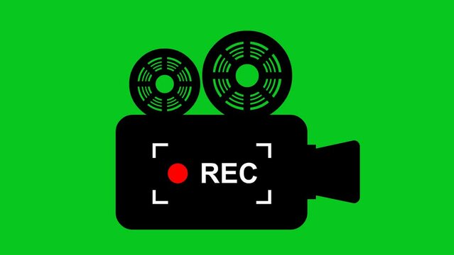video animation black icon record film broadcast, on a green key chroma background