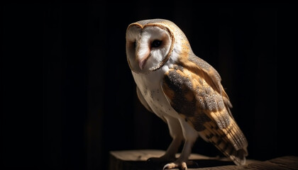 A majestic eagle owl perching on a branch, looking at camera generated by AI
