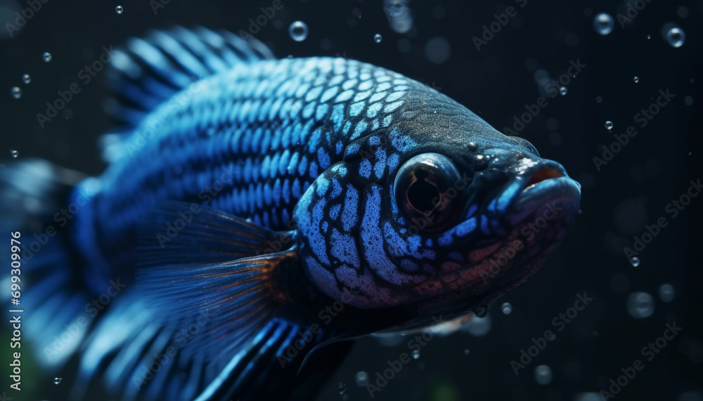 Poster colorful tropical fish swimming in the clear blue underwater reef generated by ai