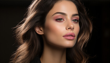 Naklejka premium One beautiful woman, elegance and sensuality, looking at camera generated by AI