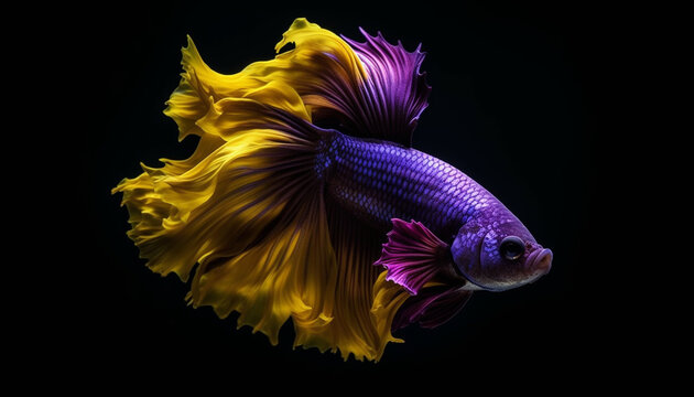 Siamese fighting fish swim in blue water, displaying their aggression generated by AI