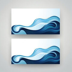 Business Card Design Set With Blue Wave Template. Copy space. 
