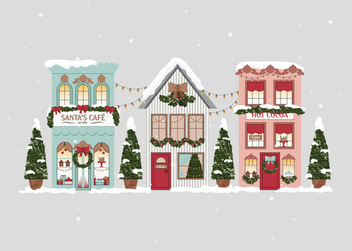 Christmas Scenery, Holiday, Christmas Cafe and Shop, Premium Vector