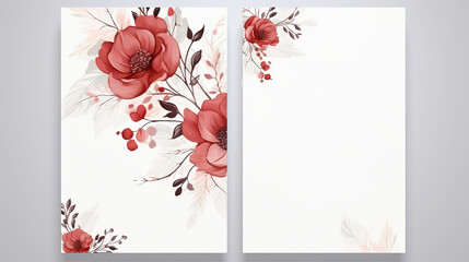 Wedding invitation card template set with beautiful flower and floral leaves