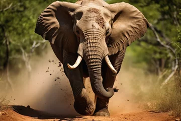 Foto auf Acrylglas An angry bull elephant runs towards you. © Michael