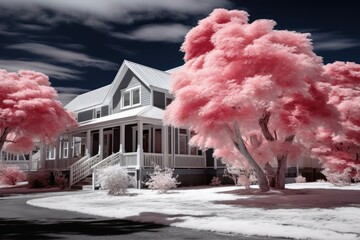 An infrared view of a residential house. - obrazy, fototapety, plakaty