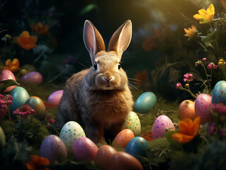 Fototapeta na wymiar Easter bunny with easter eggs (generative ai)