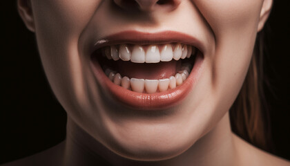 Smiling woman with beautiful teeth, radiating happiness and sensuality generated by AI