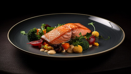 Freshness and gourmet combine in a healthy seafood meal generated by AI