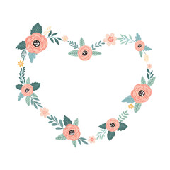 Illustration with a heart made of flowers, suitable for printing cards for Valentine's Day