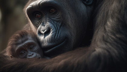 Obraz premium A cute young monkey in the wild, staring at the camera generated by AI