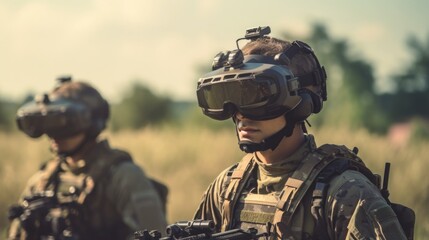 Fototapeta premium drone operator soldier on a war or counterterroristic operation