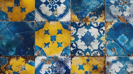 Vintage Moroccan Tile: A Grungy Blue and Yellow Abstract Pattern Background
