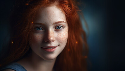 Smiling redhead beauty, young adult, looking at camera with confidence generated by AI