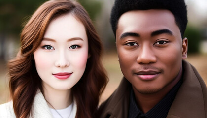 Two smiling people looking at camera, happiness, portrait, lifestyles, cheerful generated by AI