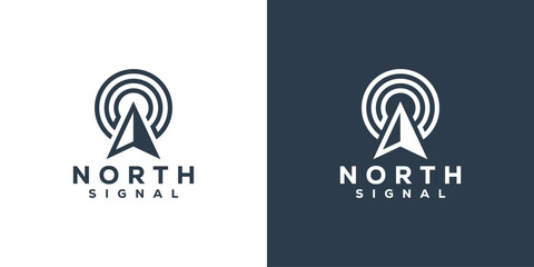 Simple North Signal Logo. Arrow Compass and Wifi 
 with Minimalist Style. North Direction Logo Design Template. - obrazy, fototapety, plakaty