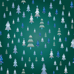 Obraz premium Winter forest scandinavian hand drawn seamless pattern. New Year, Christmas, holidays silver texture with Christmas
