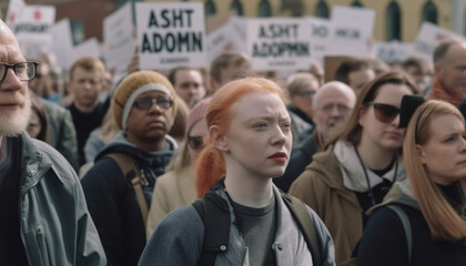 Obraz premium A diverse group of young adults walking together in protest generated by AI