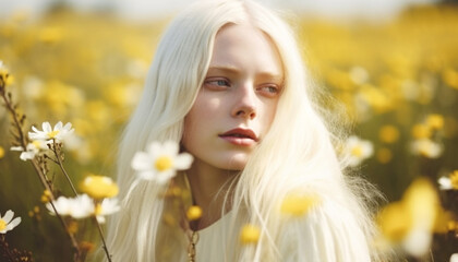 Fototapeta premium Young woman enjoying the beauty of nature in a sunny meadow generated by AI