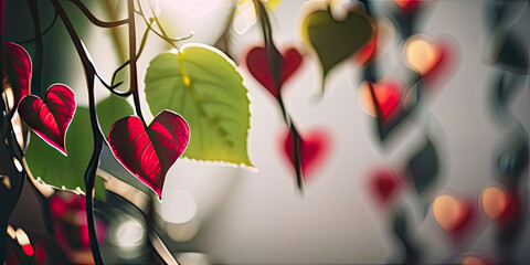 Heart Shapped Leaves Green Vines DOF  Valentines Day Background Wallpaper